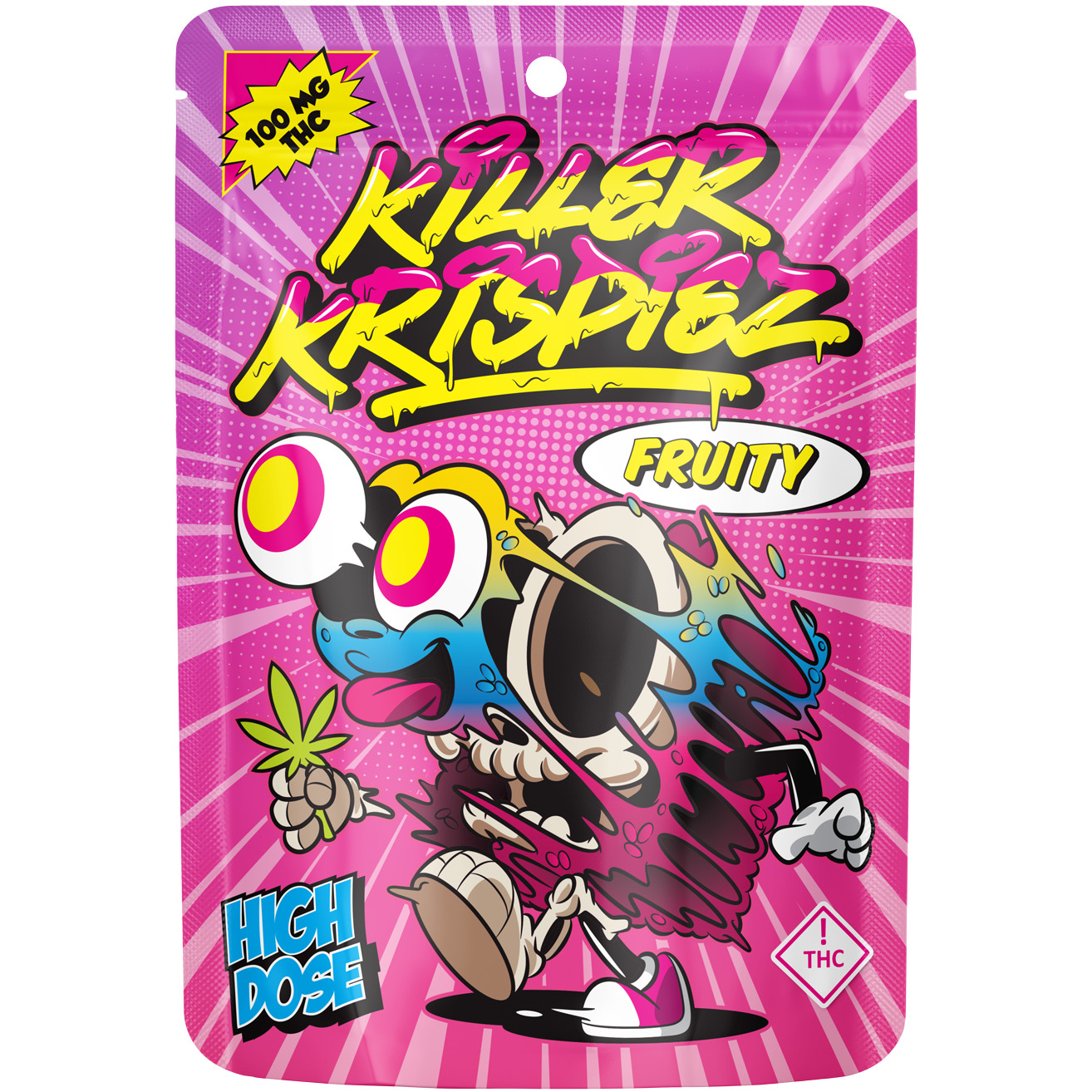 Killer Krispiez 100MG Fruity Krispy Treat packaging, Sweet Freakz cannabis edible